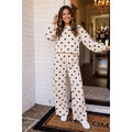 Polka Dot Puff Sleeve Casual Pants Set