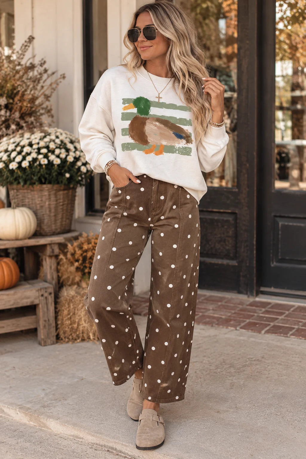 Brown Polka Dot Barrel Jeans