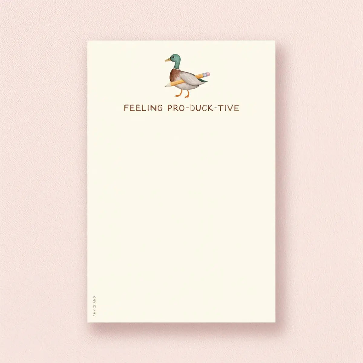 Feeling Productive — Cute Duck and Pencil Pun Notepad