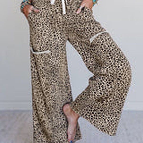 Khaki Animal Print Knit Pants