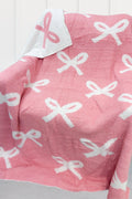 Pink  and Cream Bow Luxury Blanket