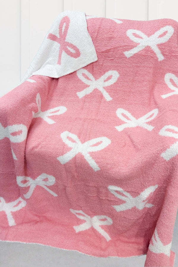 Pink  and Cream Bow Luxury Blanket