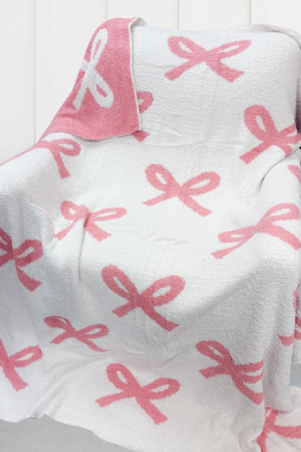 Pink  and Cream Bow Luxury Blanket