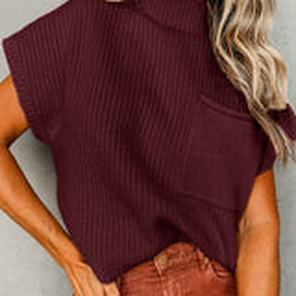 Ribbed Knit Sweater - Burgundy