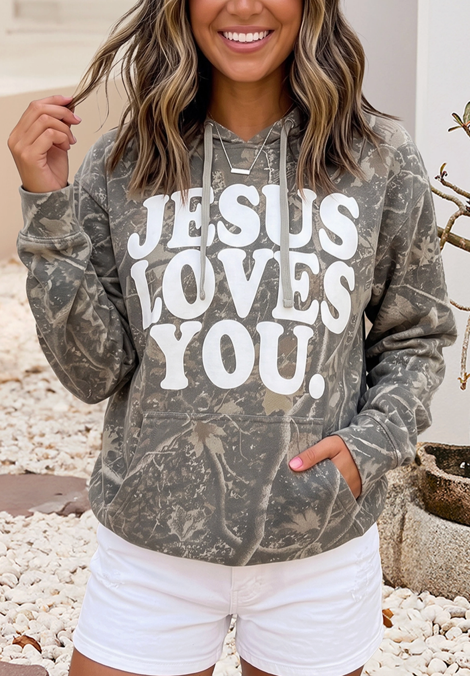 Camo Hoodie "Jesus Loves You"