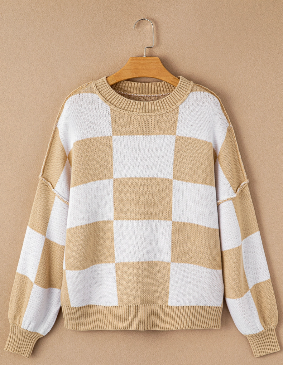 Checkered Khaki Sweater
