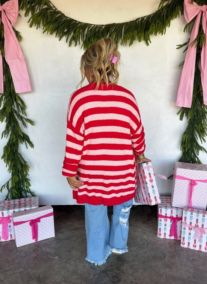 ❤️🩷 Candy Cane Kisses Striped Cardigan 🎄
