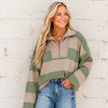 Stripe Colorblock Zipper Pullover