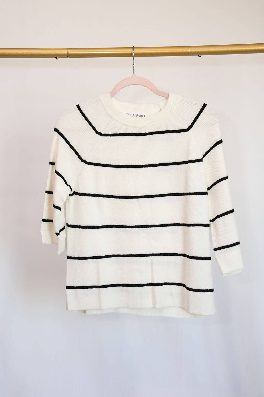 Stripe Ribbed Sweater Top- White