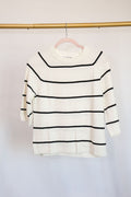 Stripe Ribbed Sweater Top- White