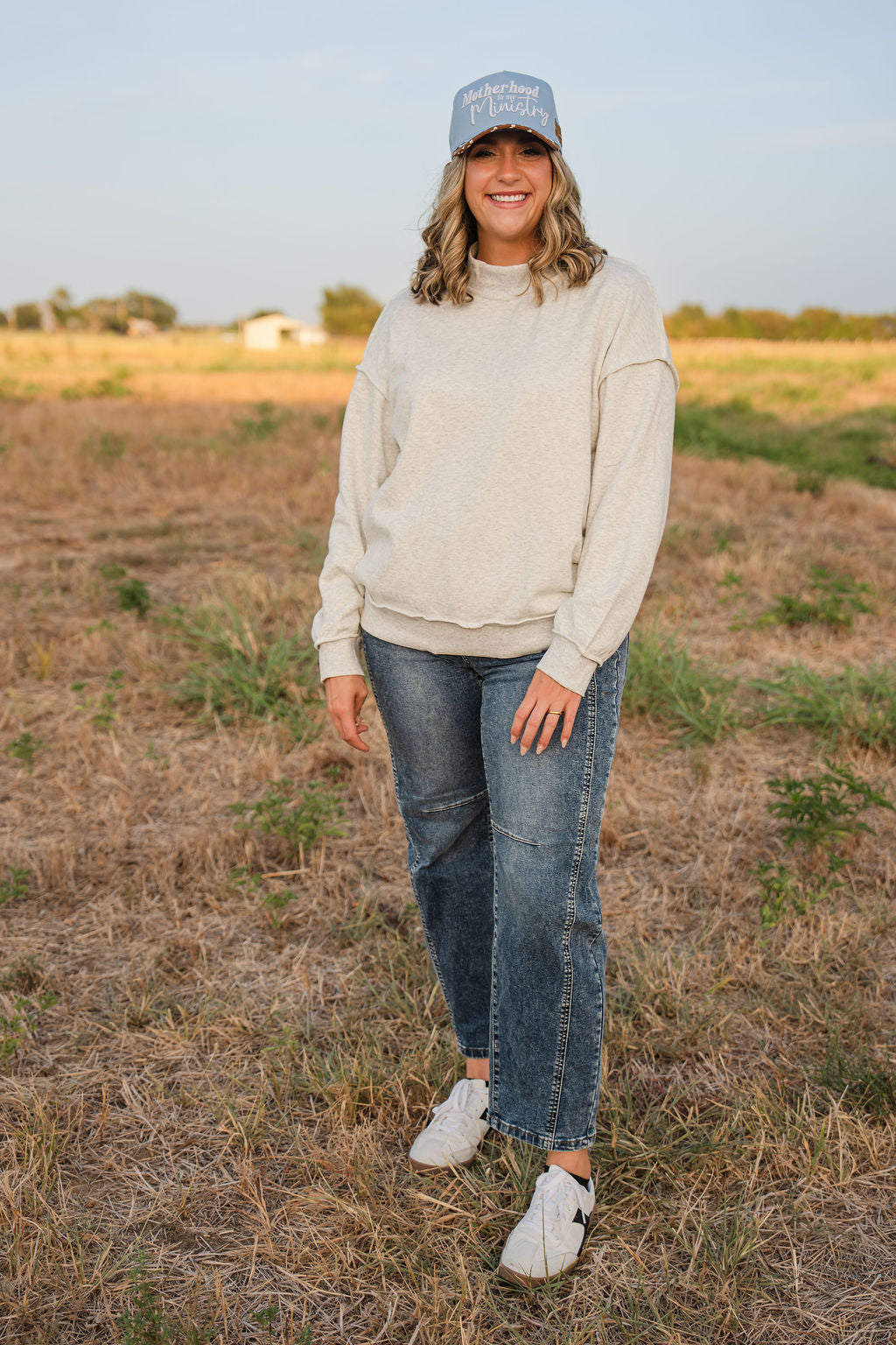 Oversize Reversible Mock Neck- Light Gray