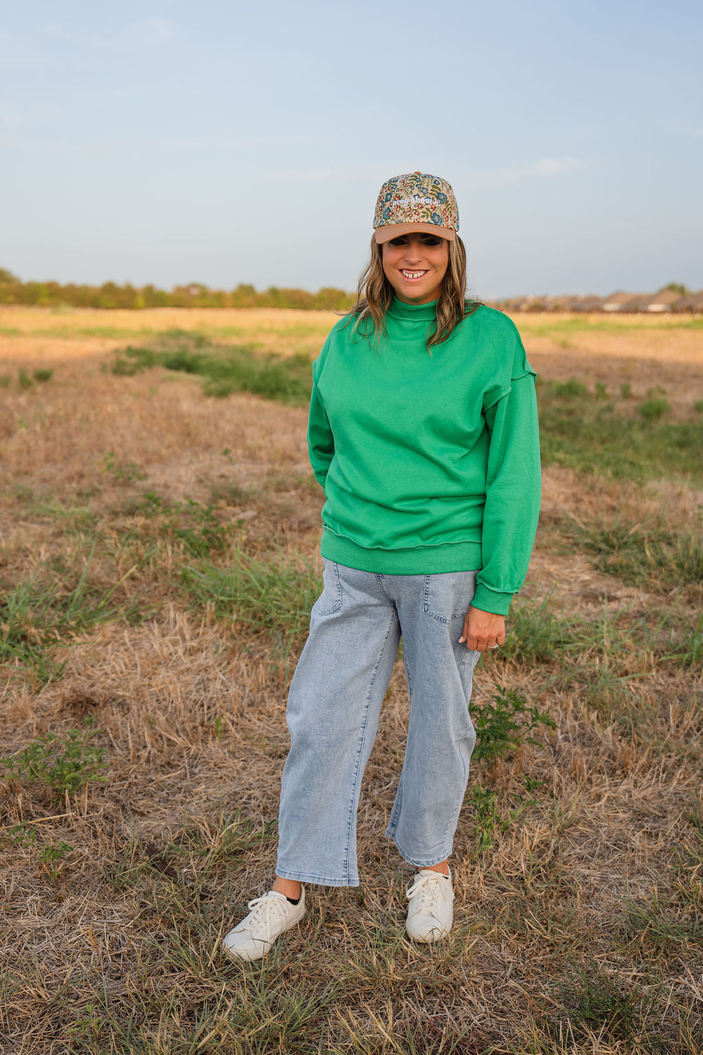 Oversize Reversible Mock Neck- Green