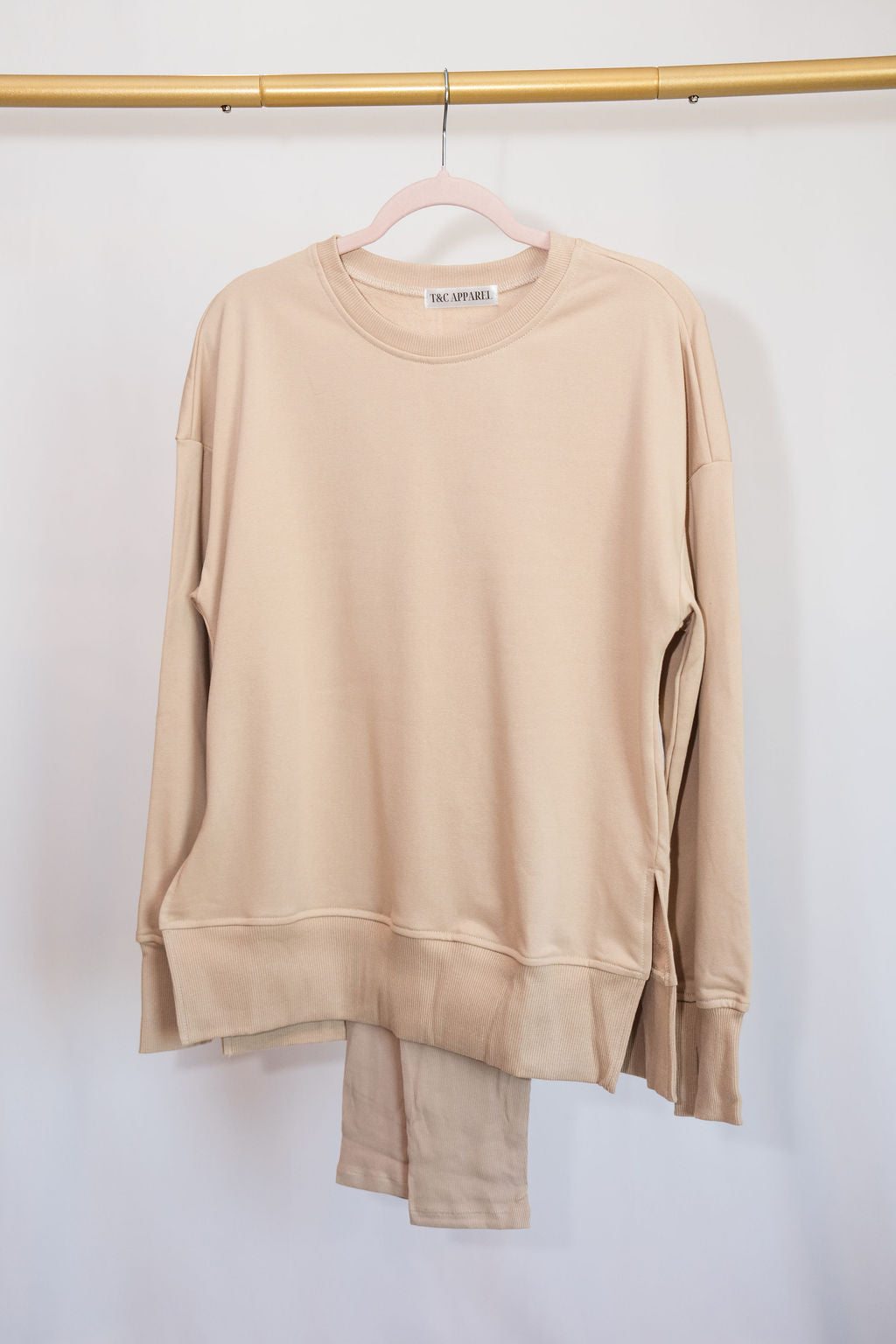 Oversized Ribbed Set-  Beige
