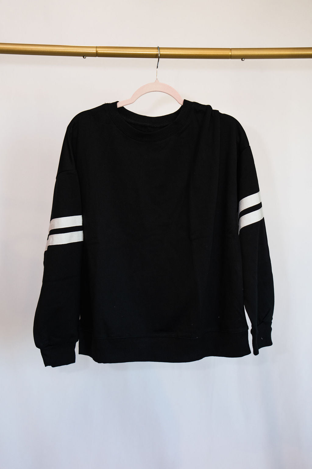 Varsity Striped Shoulder Sweatshirt-  Black w/ White Stripes