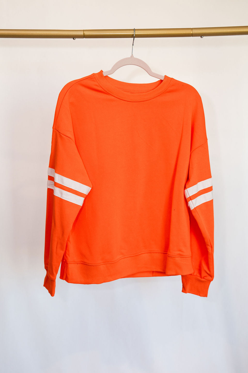 Varsity Striped Shoulder Sweatshirt-  Orange w/ White Stripes