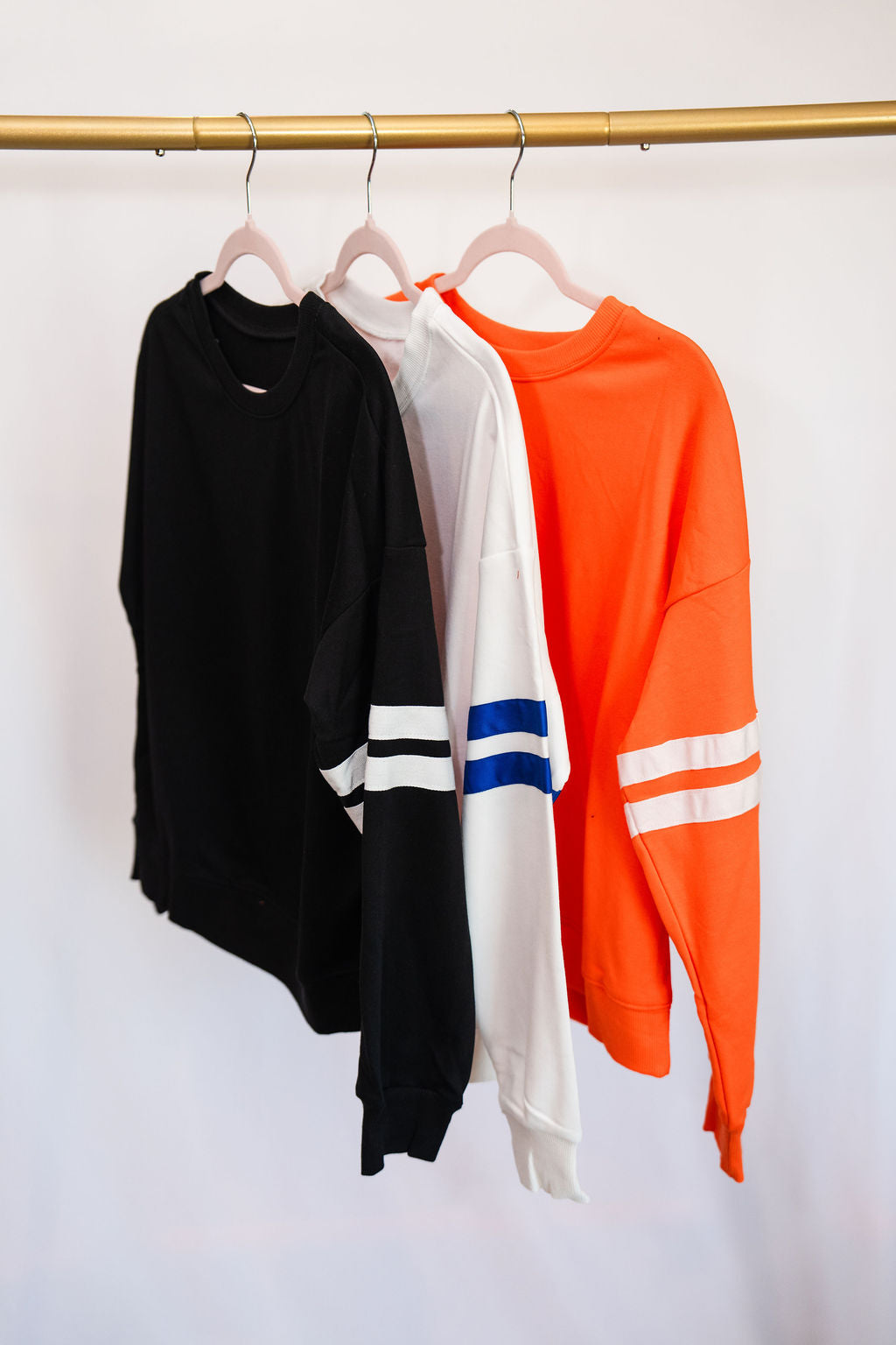 Varsity Striped Shoulder Sweatshirt-  Orange w/ White Stripes