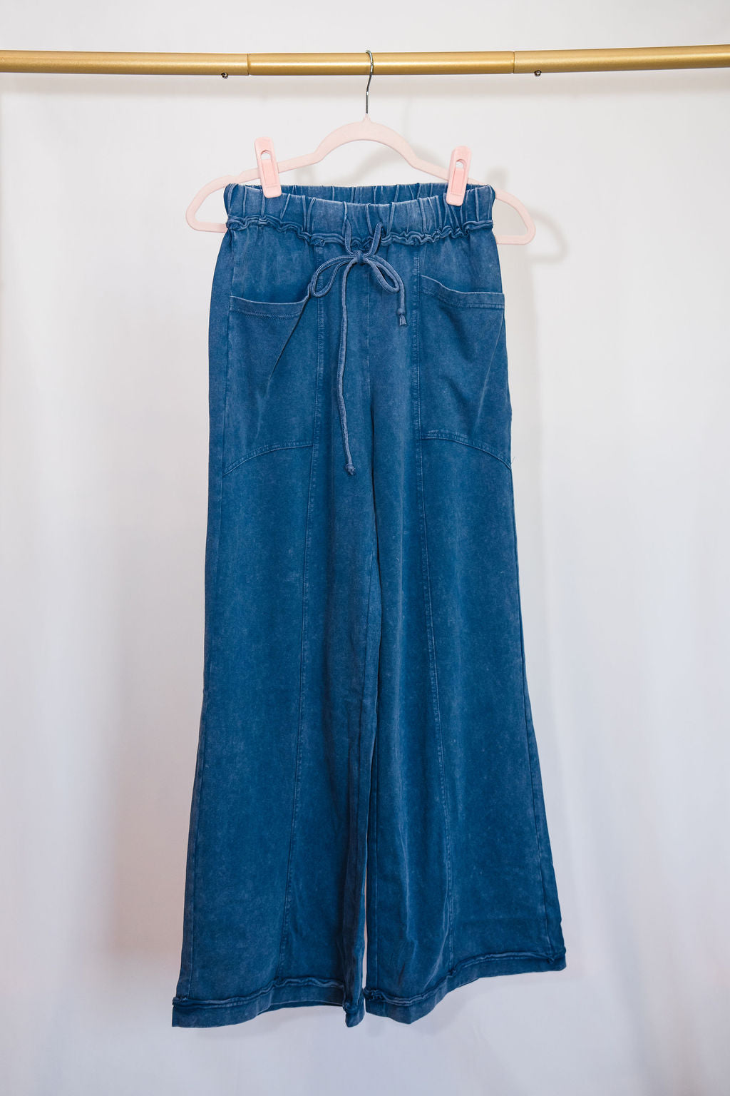Mineral Wash Flare Leg Drawstring- Ashleigh Blue