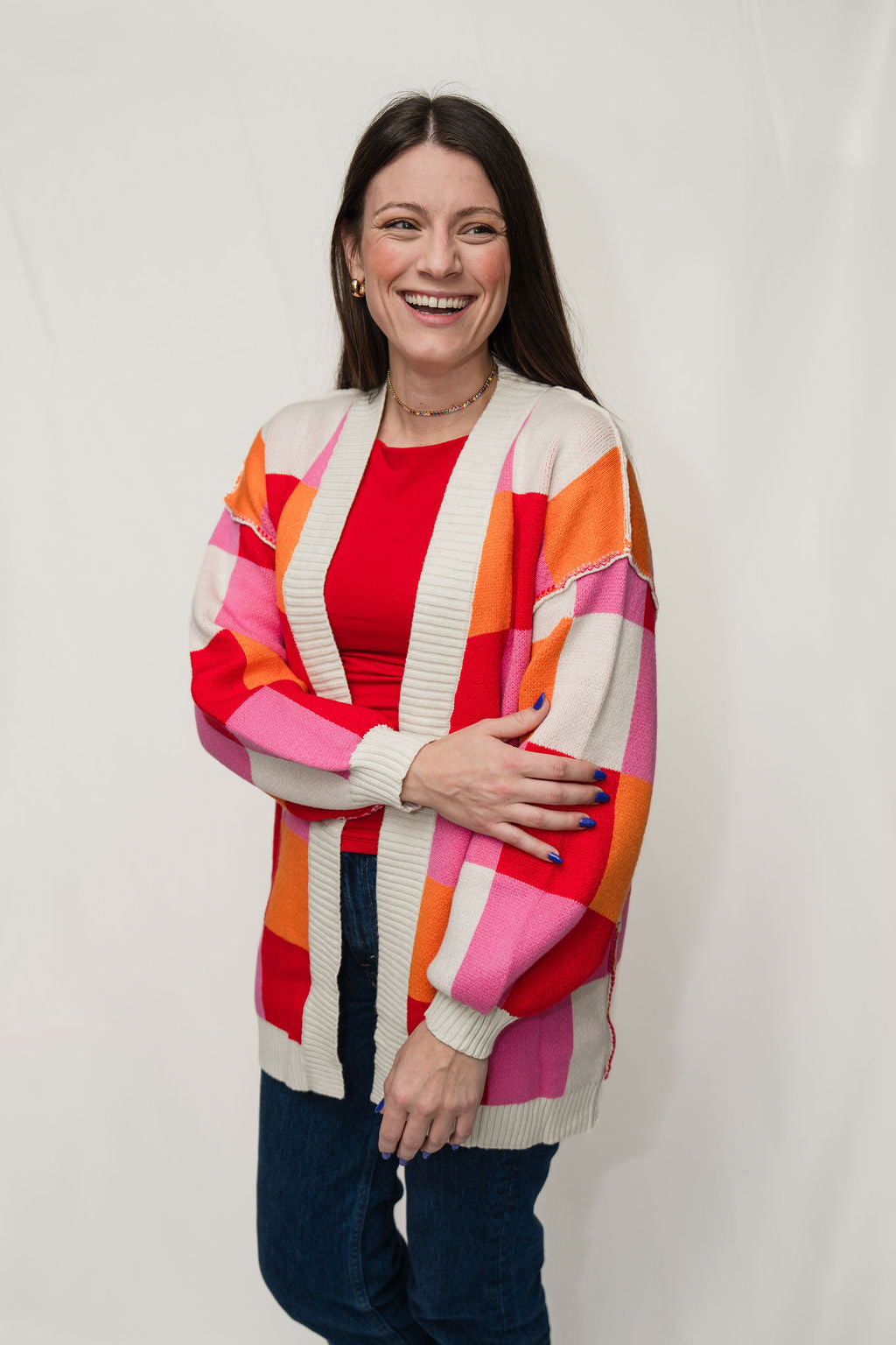 Multicolored Checkered Cardigan