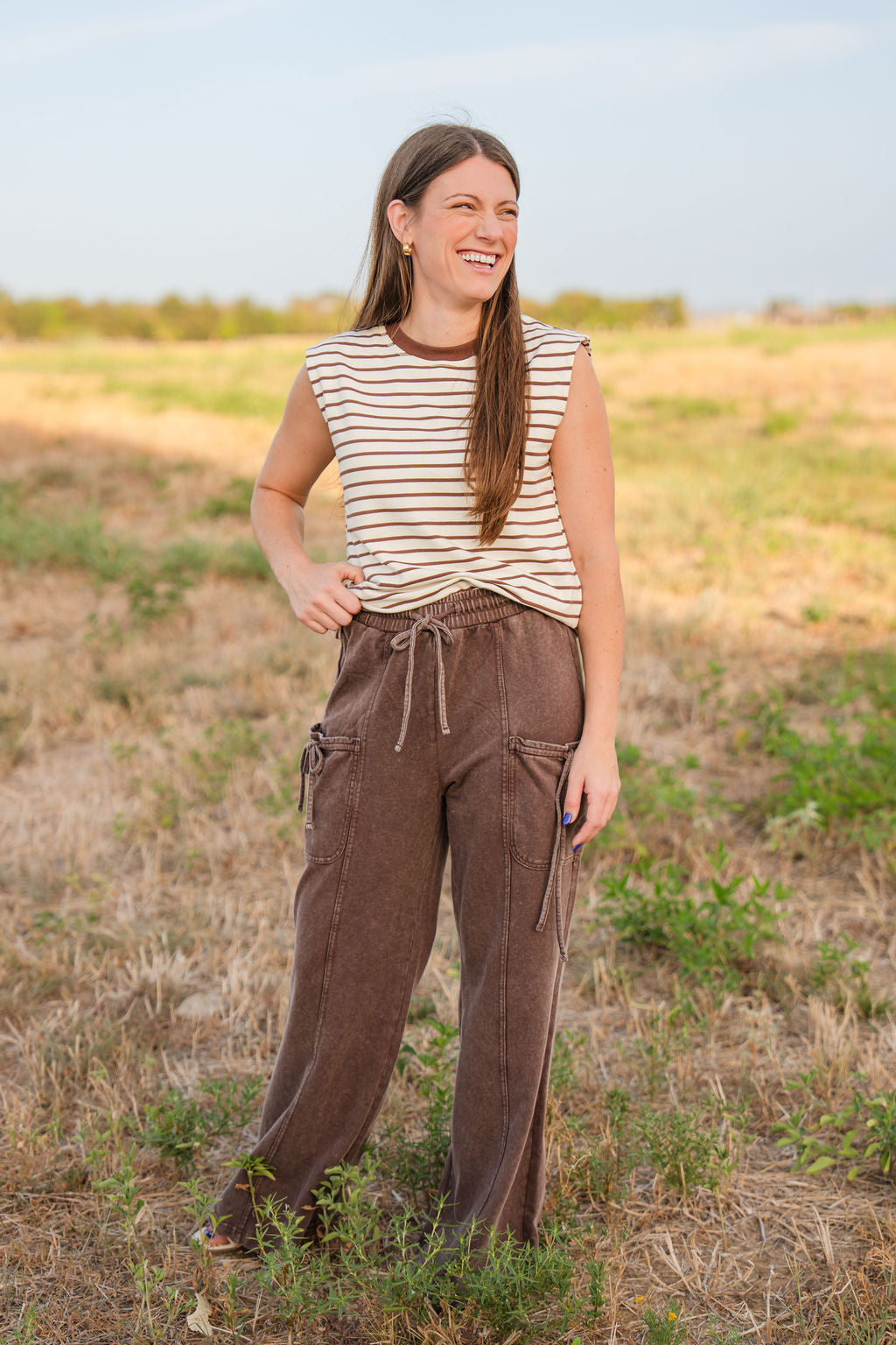 Dark Brown Mineral Wash Cargo Pants